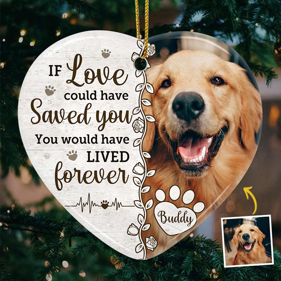 Ornement photo personnalisé en céramique - Cadeaux de condoléances commémoratifs de Noël personnalisés pour chiens et chats - Vous auriez vécu pour toujours
