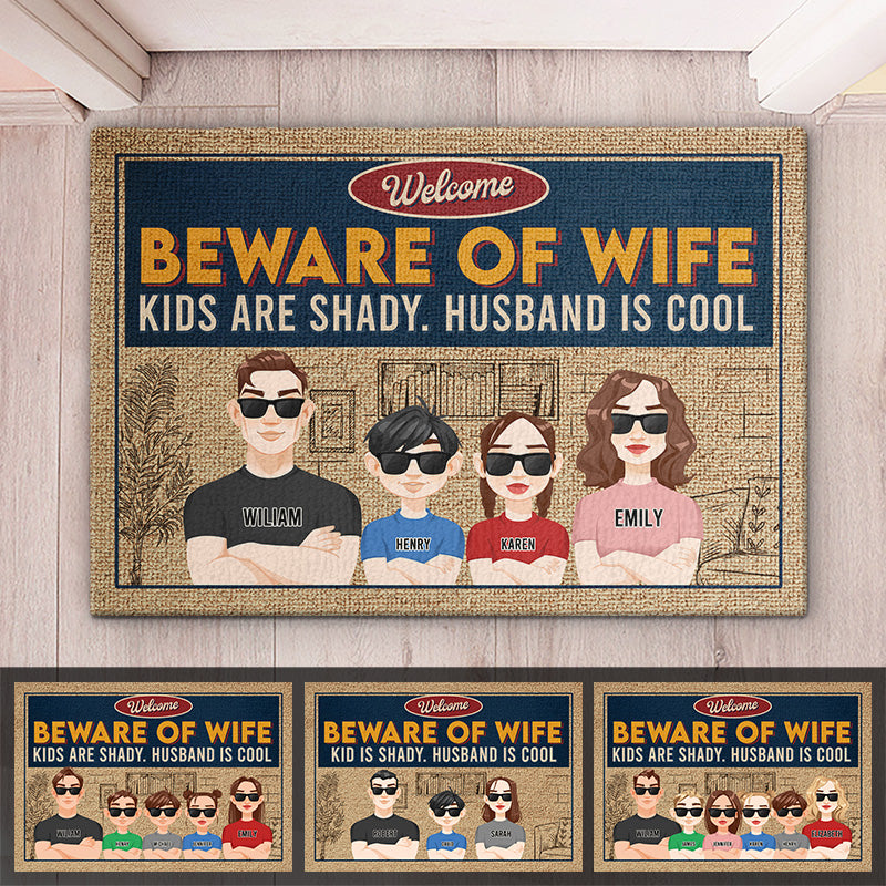 Attention, épouse, mari, c'est cool ! Tapis décoratif personnalisé pour la famille ! Cadeau pour les membres de la famille