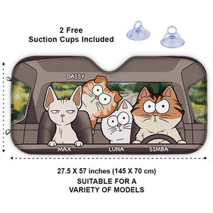 Pare-soleil personnalisé pour pare-brise de voiture, protection de fenêtre de voiture – Cadeaux d'anniversaire personnalisés pour les amoureux des chiens et des chats, les papas et les mamans de chiens, et les propriétaires de chats – Cat's Trip