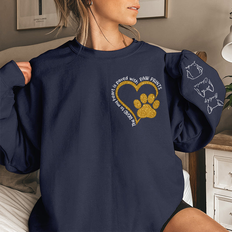 Sweat-shirt unisexe personnalisé « Road To Dog Mom Heart » avec motif sur la manche, pour chien et chat ; cadeau de condoléances, pour les propriétaires d'animaux et les amoureux des animaux.