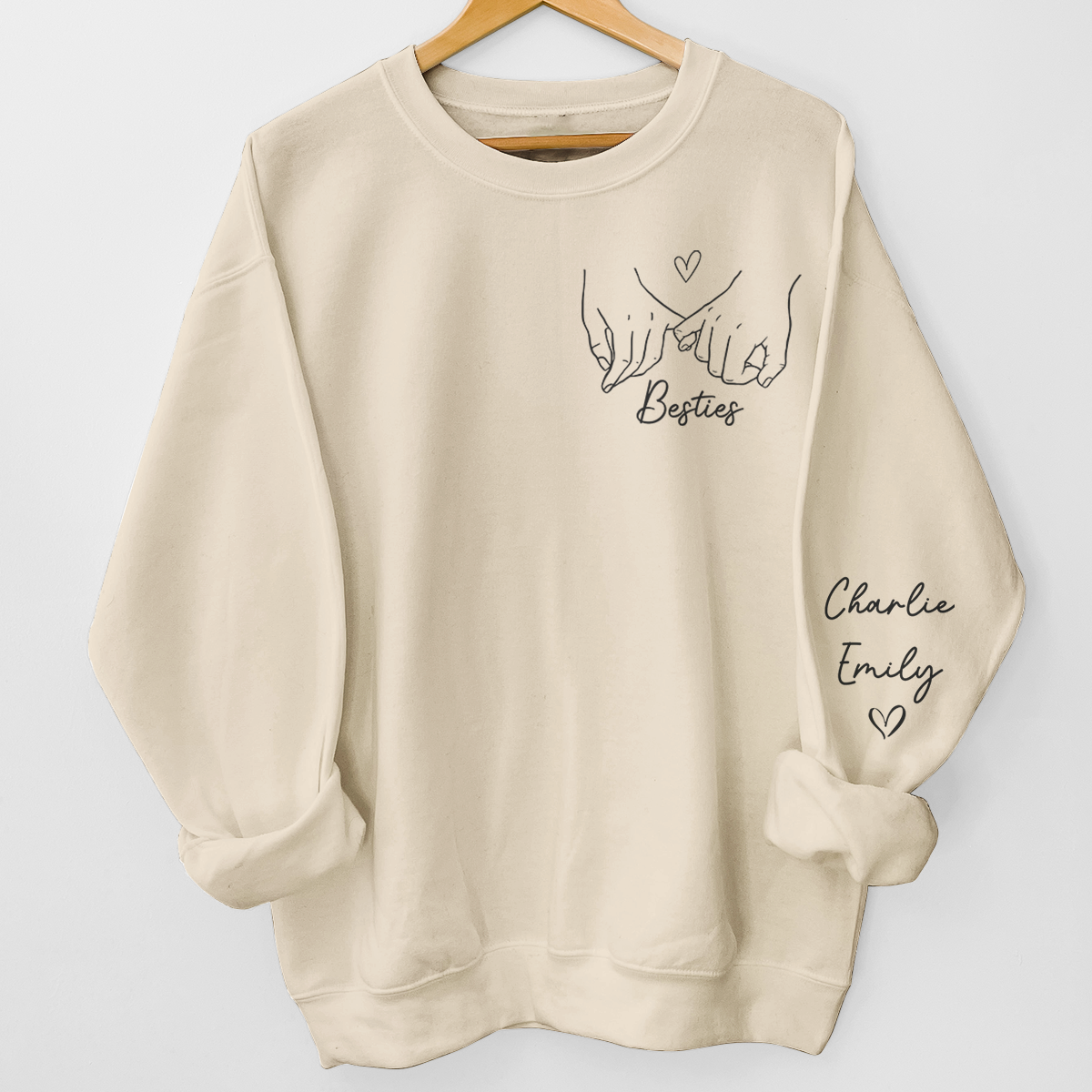 Pinky Promise - Bestie Personalized Custom Unisex Sweatshirt With Design On Sleeve - Gift For Best Friends, BFF, Sisters
