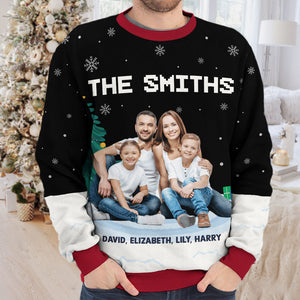 Sweat-shirt personnalisé avec photo de la meilleure famille de tous les temps - Pull en laine unisexe - Cadeau de Noël pour les membres de la famille