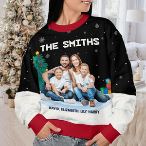 Sweat-shirt personnalisé avec photo de la meilleure famille de tous les temps - Pull en laine unisexe - Cadeau de Noël pour les membres de la famille