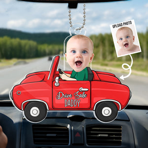 Photo personnalisée « Bon voyage, papa » – Ornement de voiture personnalisé en acrylique – Cadeau pour les membres de la famille