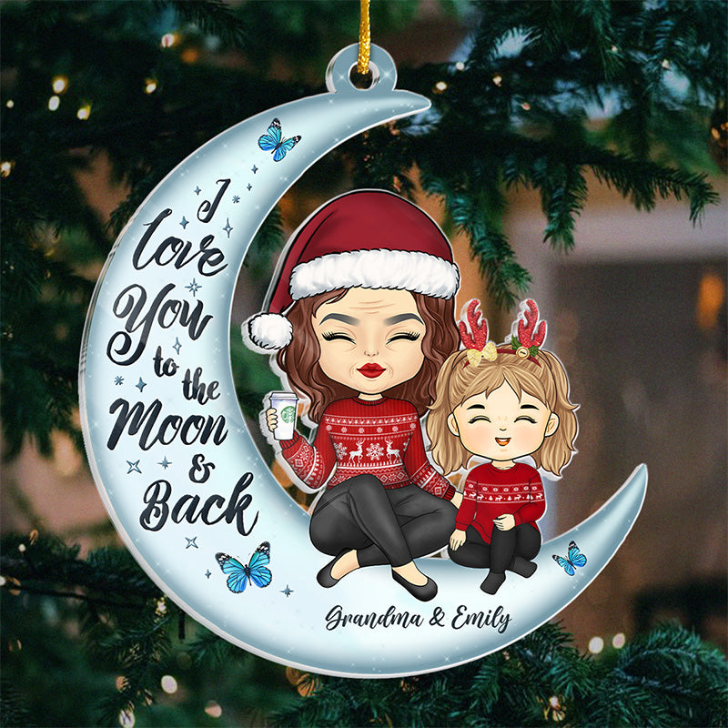 Je t'aime jusqu'à la lune et retour - Ornement personnalisé pour la famille - Forme personnalisée en acrylique - Cadeau de Noël, cadeau pour les membres de la famille