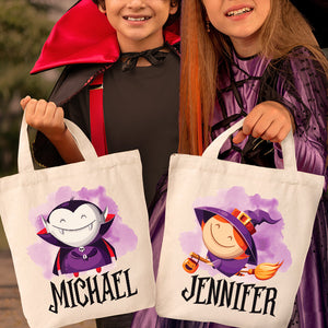 Des friandises et des prouesses magiques d'Halloween vous attendent - Sac fourre-tout personnalisé pour la famille - Cadeau d'Halloween pour enfant