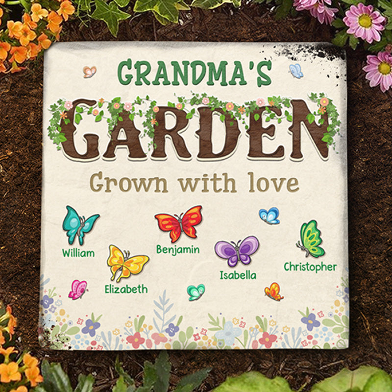 Jardin de grand-mère, cultivé avec amour - Pierre carrée personnalisée avec support - Cadeau pour grand-mère