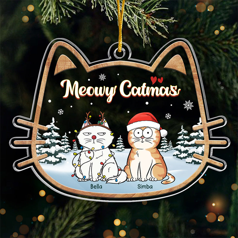 Les chats illuminent les fêtes de fin d'année ! Décoration personnalisée en acrylique en forme de chat ! Cadeau de Noël pour les propriétaires et les amoureux des animaux.