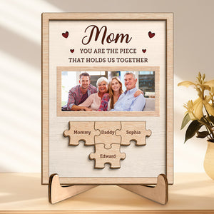 Photo personnalisée « Vous nous unissez » – Plaque en bois personnalisée à 2 couches avec support pour famille – Cadeau de pendaison de crémaillère pour maman