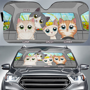 Partons en road trip ! Pare-soleil personnalisé pour pare-brise de voiture, protection de vitre de voiture, motif chat ! Cadeau pour les propriétaires et les amoureux des animaux.