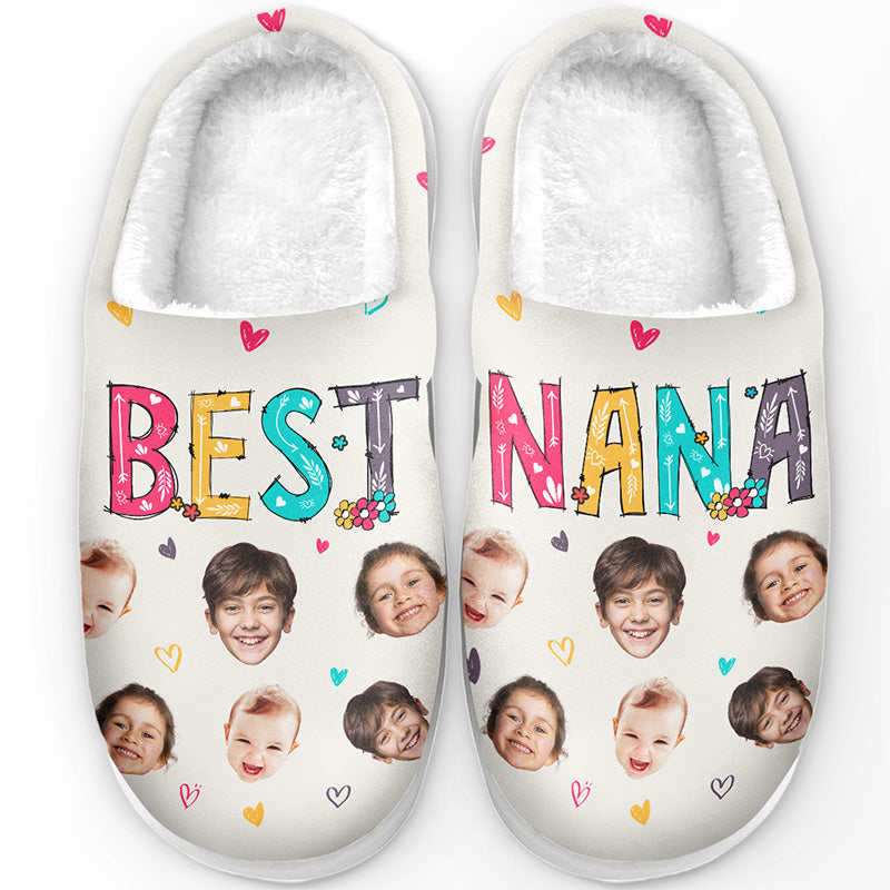 Chaussons personnalisés avec photo « Meilleure grand-mère de tous les temps » - Chaussons moelleux personnalisés pour la famille - Cadeau pour maman et grand-mère