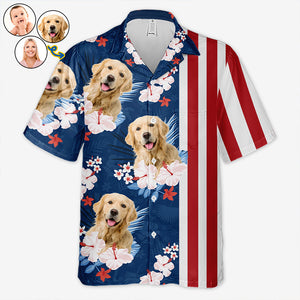 Photo personnalisée « Amoureux de mon été » - T-shirt hawaïen unisexe patriotique personnalisé pour chien et chat - Fête de l'Indépendance, 4 juillet, cadeau de vacances d'été, cadeau pour propriétaires d'animaux et amoureux des animaux