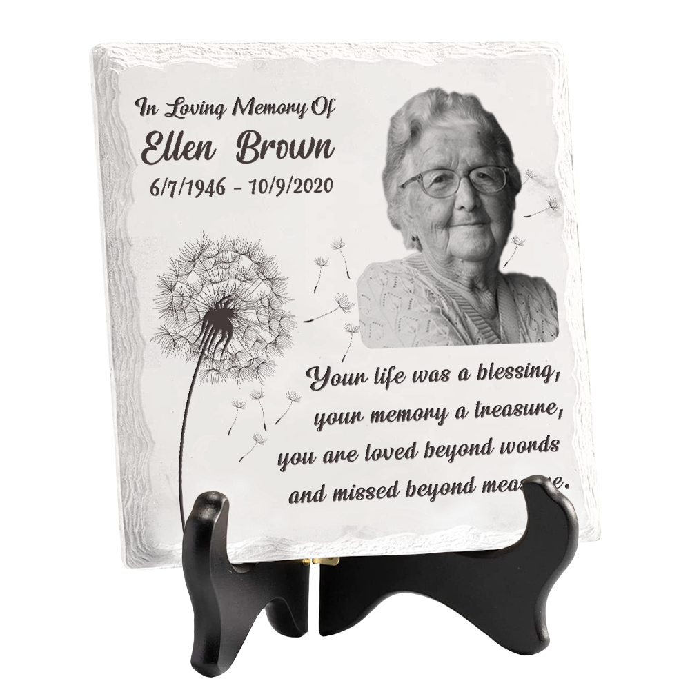 Photo personnalisée « Votre vie a été une bénédiction » - Plaque commémorative personnalisée en céramique de forme carrée avec support - Cadeau de condoléances, cadeau pour les membres de la famille