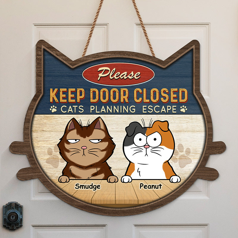 Chats prévoyant une évasion - Panneau en bois personnalisé en forme de chat - Cadeau de pendaison de crémaillère pour propriétaires et amoureux des animaux