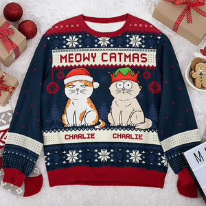 Nous vous souhaitons un joyeux Noël - Sweat-shirt moche personnalisé avec chat - Pull en laine unisexe - Cadeau de Noël pour les propriétaires et les amoureux des animaux