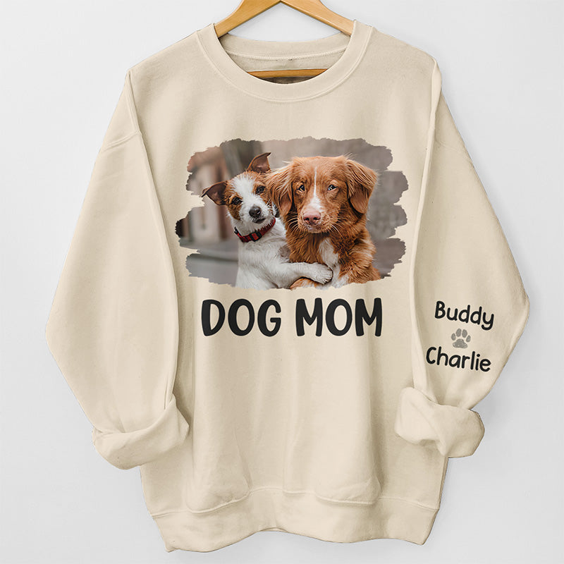 Sweat-shirt unisexe personnalisé avec photo « Un cœur plein d'empreintes de pattes » pour chien et chat, avec motif sur la manche - Cadeau pour les amoureux des animaux.