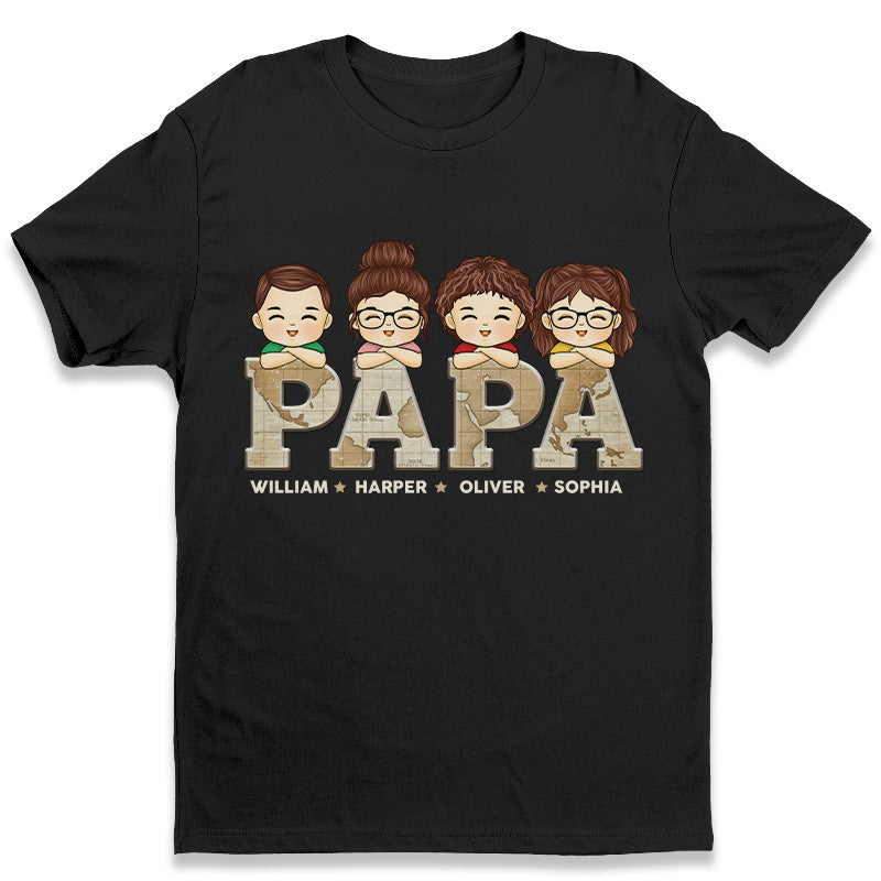 Carte du monde papa - T-shirt unisexe personnalisé pour la famille, sweat à capuche, sweat-shirt - Cadeau fête des pères, anniversaire pour papa, grand-père