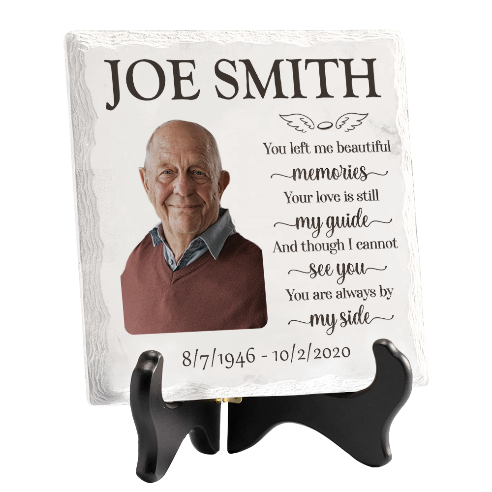 Custom Photo And Though I Cannot See You, You Are Always By My Side - Memorial Personalized Custom Square Shaped Ceramic Plaque With Stand - Memorial Gift, Sympathy Gift
