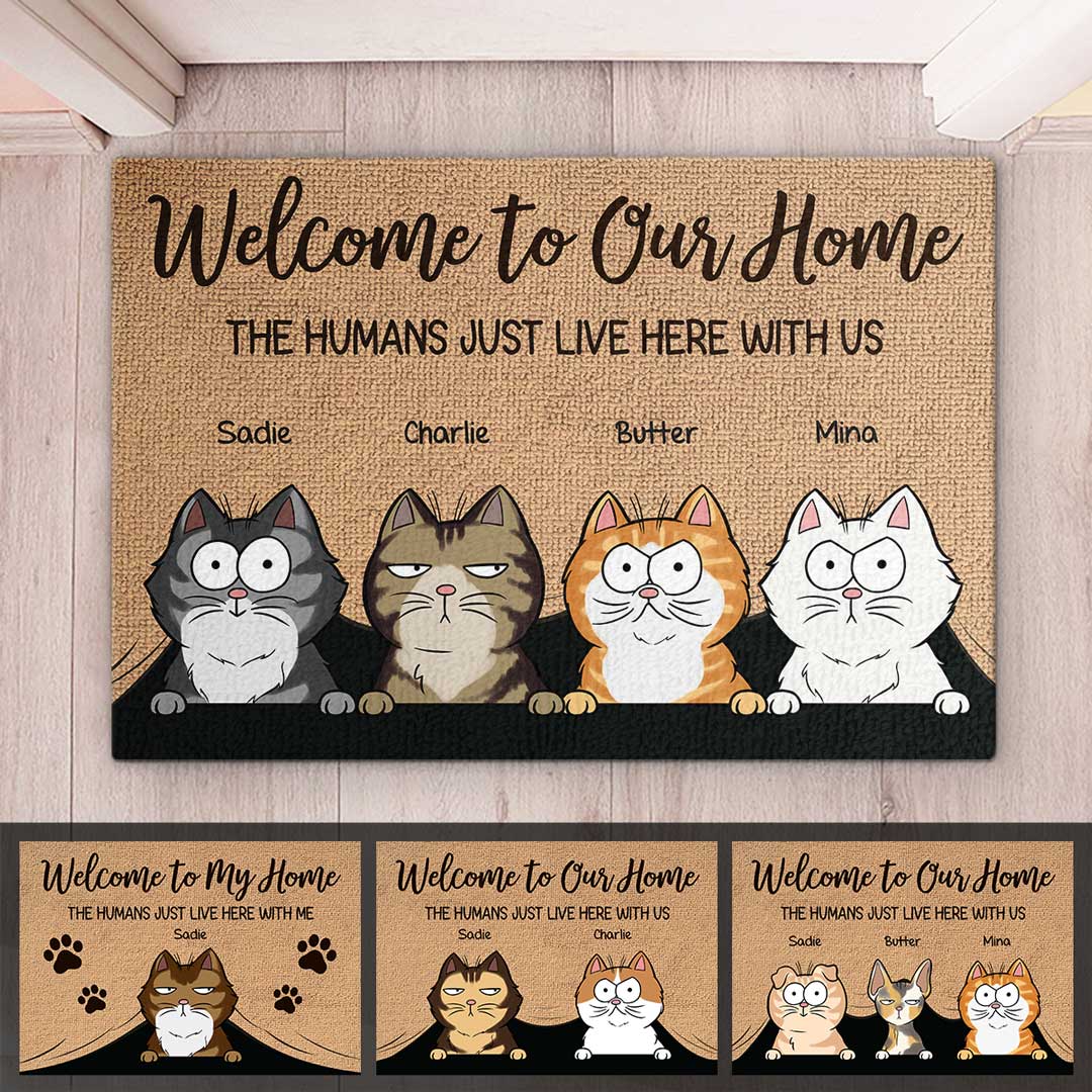 Entrez avec un cœur joyeux - Tapis décoratif personnalisé pour chat - Cadeau pour propriétaires d'animaux et amoureux des animaux
