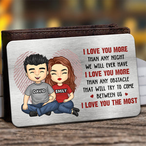 Je t'aime le plus - Carte portefeuille en aluminium personnalisée pour couple - Cadeau pour mari et femme