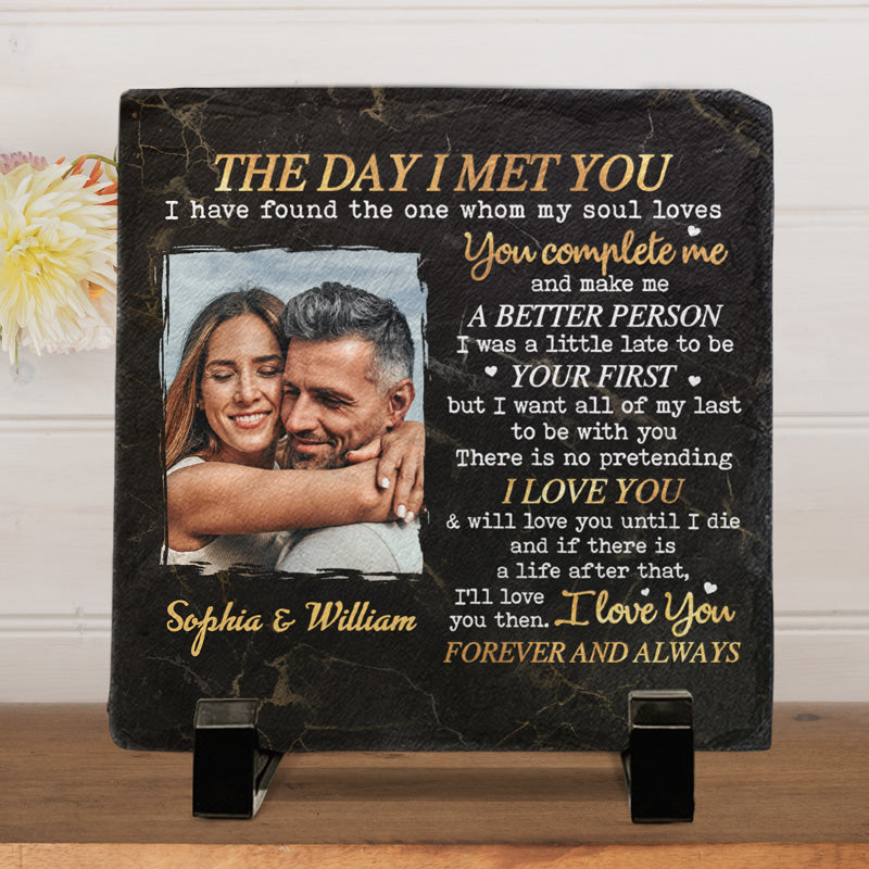 Photo personnalisée « Le jour où je t'ai rencontré » - Ardoise personnalisée pour couple - Cadeau pour mari et femme, anniversaire