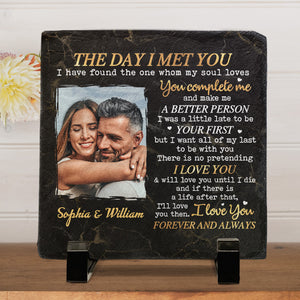Photo personnalisée « Le jour où je t'ai rencontré » - Ardoise personnalisée pour couple - Cadeau pour mari et femme, anniversaire