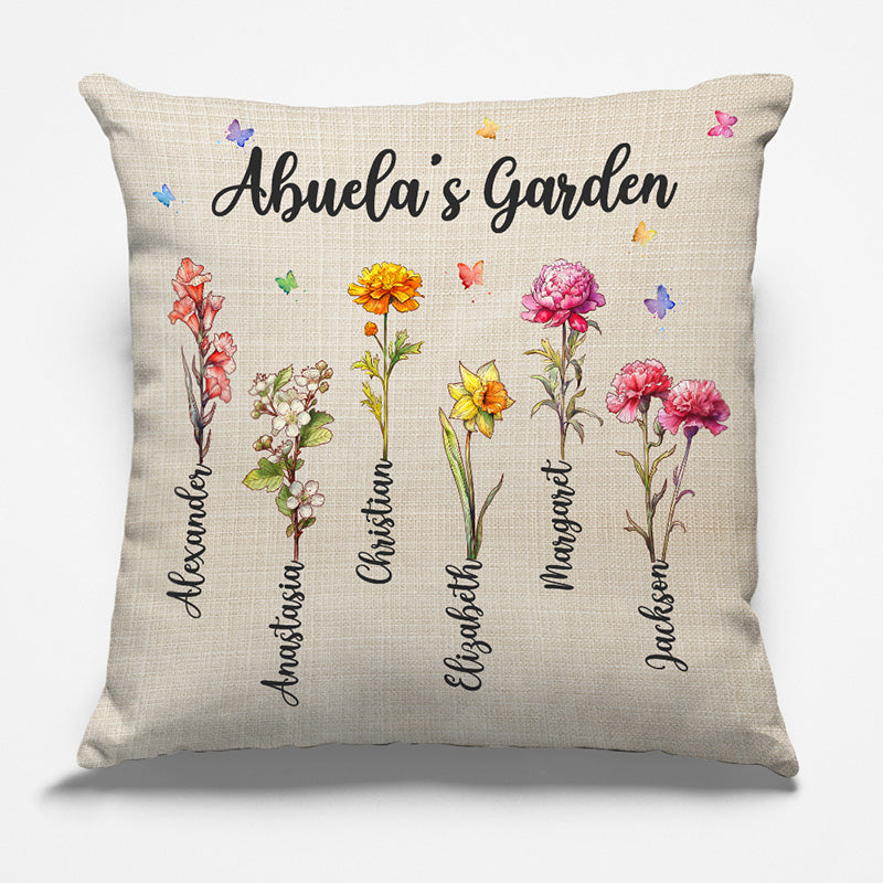 Jardin de grand-mère - Coussin personnalisé pour la famille - Cadeau pour grand-mère