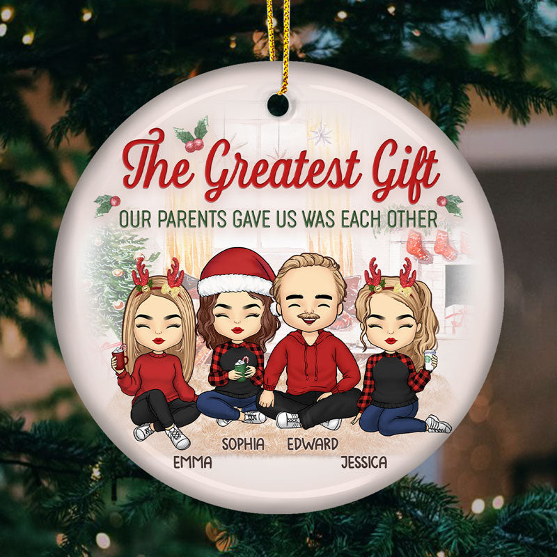 La meilleure partie de Noël - Ornement personnalisé pour la famille - Forme ronde en céramique - Cadeau de Noël pour les membres de la famille