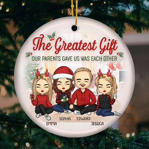 La meilleure partie de Noël - Ornement personnalisé pour la famille - Forme ronde en céramique - Cadeau de Noël pour les membres de la famille