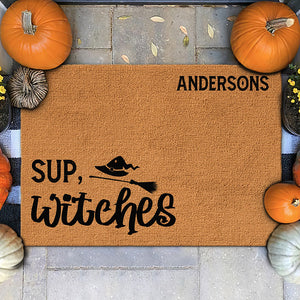 Tapis décoratif personnalisé « Sup Witches » pour la maison - Cadeau d'Halloween pour les membres de la famille