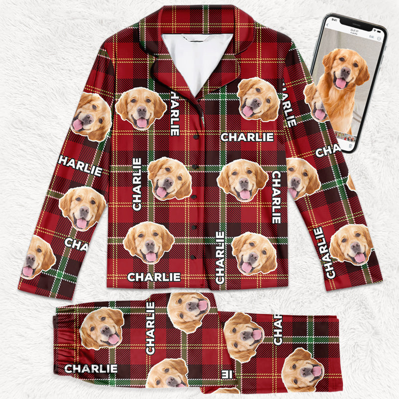 Pyjama personnalisé avec photo de carlins et de bisous - Cadeau de Noël pour les propriétaires et les amoureux des animaux