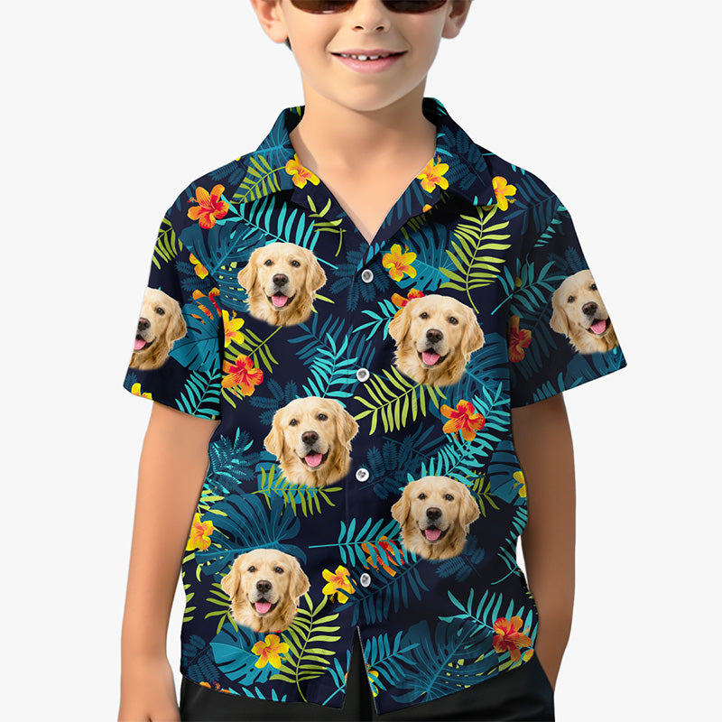 T-shirt hawaïen unisexe personnalisé avec photo pour enfant, ambiance tropicale uniquement - Chien et chat - Cadeau de vacances d'été, cadeau d'anniversaire pour enfants, propriétaires d'animaux, amoureux des animaux