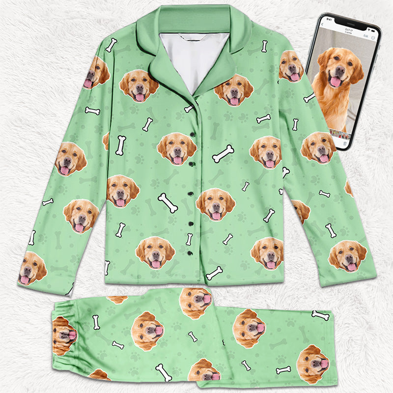 Pyjama personnalisé avec photo « L'amour est un mot à quatre pattes » - Pyjama personnalisé avec photo de visage pour chien et chat - Cadeau de Noël pour propriétaires et amoureux des animaux