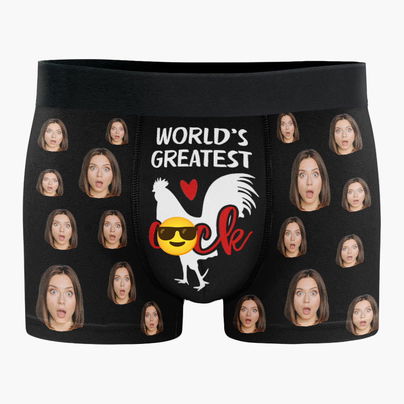 Photo personnalisée du plus grand coq du monde - Boxer personnalisé amusant, boxer pour homme - Cadeau d'anniversaire pour petit ami, mari, anniversaire