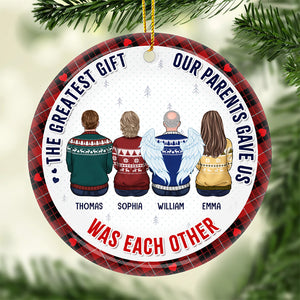 Le plus beau cadeau de la vie, c'est la famille ! Ornement commémoratif personnalisé en céramique de forme ronde. Cadeau de Noël, cadeau de condoléances pour les membres de la famille.