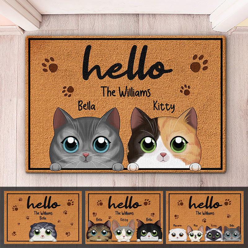 Bonjour les chats et les chatons ! Tapis décoratif personnalisé pour chat ! Cadeau pour les propriétaires et les amoureux des animaux.