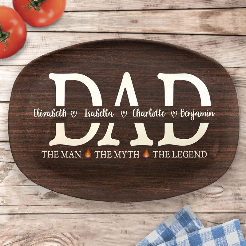 Papa l'homme le grill la légende - Plateau personnalisé familial - Cadeau de fête des pères, d'anniversaire pour papa
