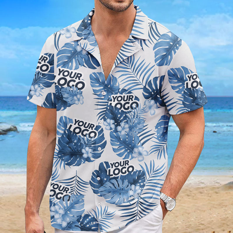 T-shirt hawaïen unisexe personnalisé avec photo et logo d'entreprise - Cadeau idéal pour les vacances d'été, les collègues et les membres de l'équipe