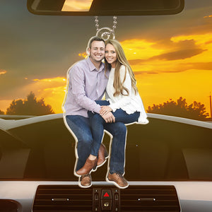 Photo personnalisée « Là où il y a de l'amour, il y a de la vie » - Ornement de voiture personnalisé pour couple - Forme personnalisée en acrylique - Cadeau pour mari et femme, anniversaire