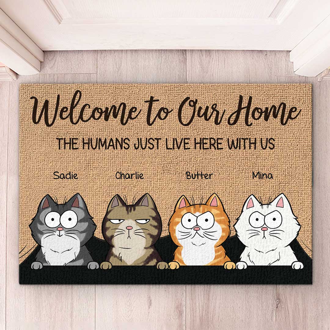 Entrez avec un cœur joyeux - Tapis décoratif personnalisé pour chat - Cadeau pour propriétaires d'animaux et amoureux des animaux