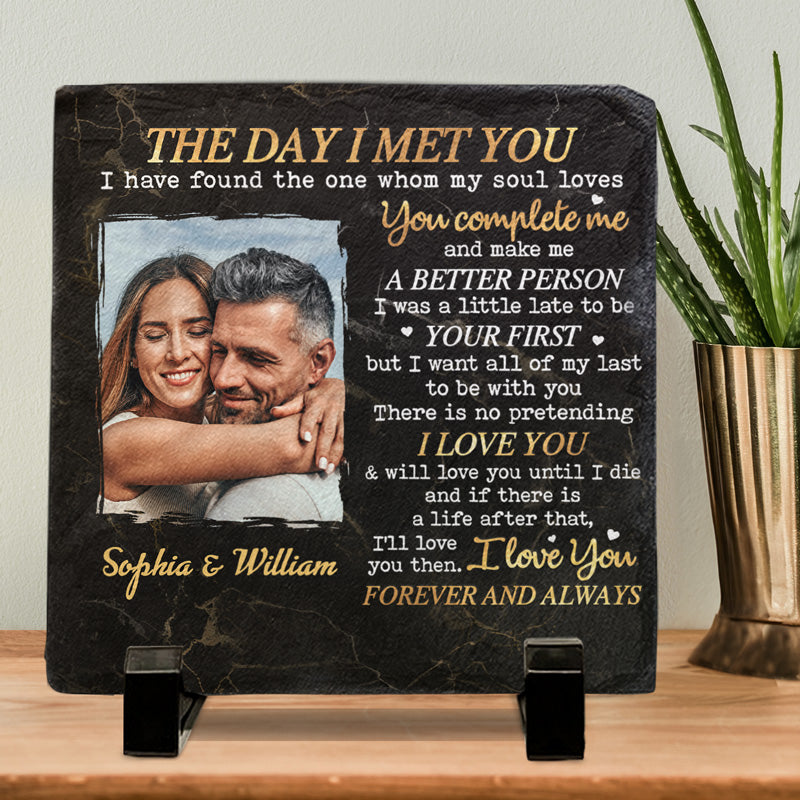 Photo personnalisée « Le jour où je t'ai rencontré » - Ardoise personnalisée pour couple - Cadeau pour mari et femme, anniversaire