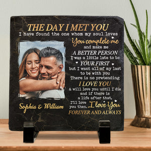 Photo personnalisée « Le jour où je t'ai rencontré » - Ardoise personnalisée pour couple - Cadeau pour mari et femme, anniversaire