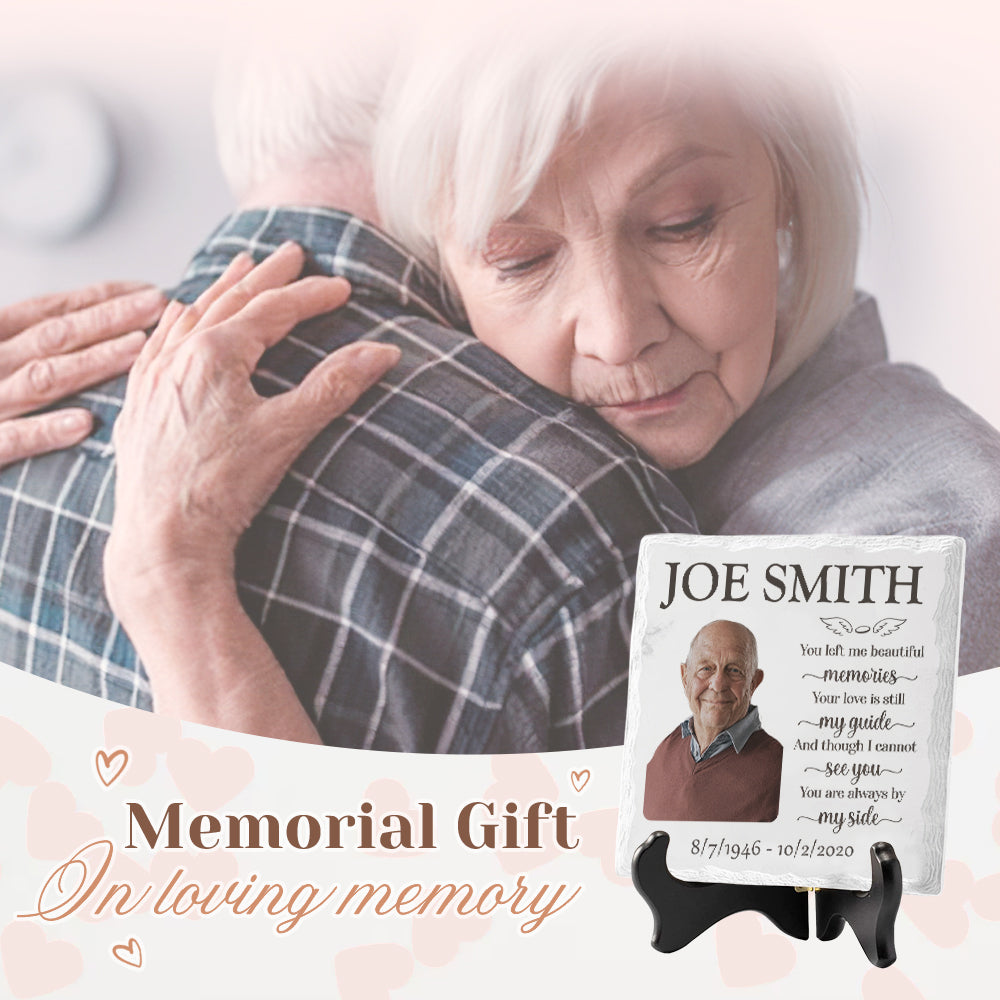 Custom Photo And Though I Cannot See You, You Are Always By My Side - Memorial Personalized Custom Square Shaped Ceramic Plaque With Stand - Memorial Gift, Sympathy Gift