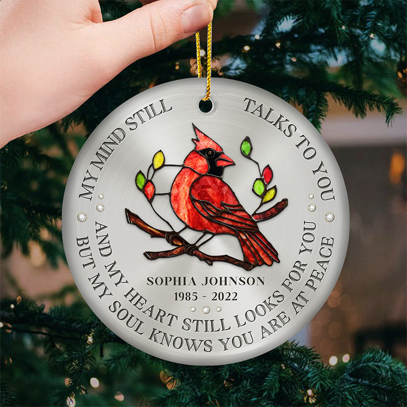 Mon esprit te parle toujours - Ornement commémoratif personnalisé - Forme ronde en céramique - Cadeau de condoléances pour les membres de la famille