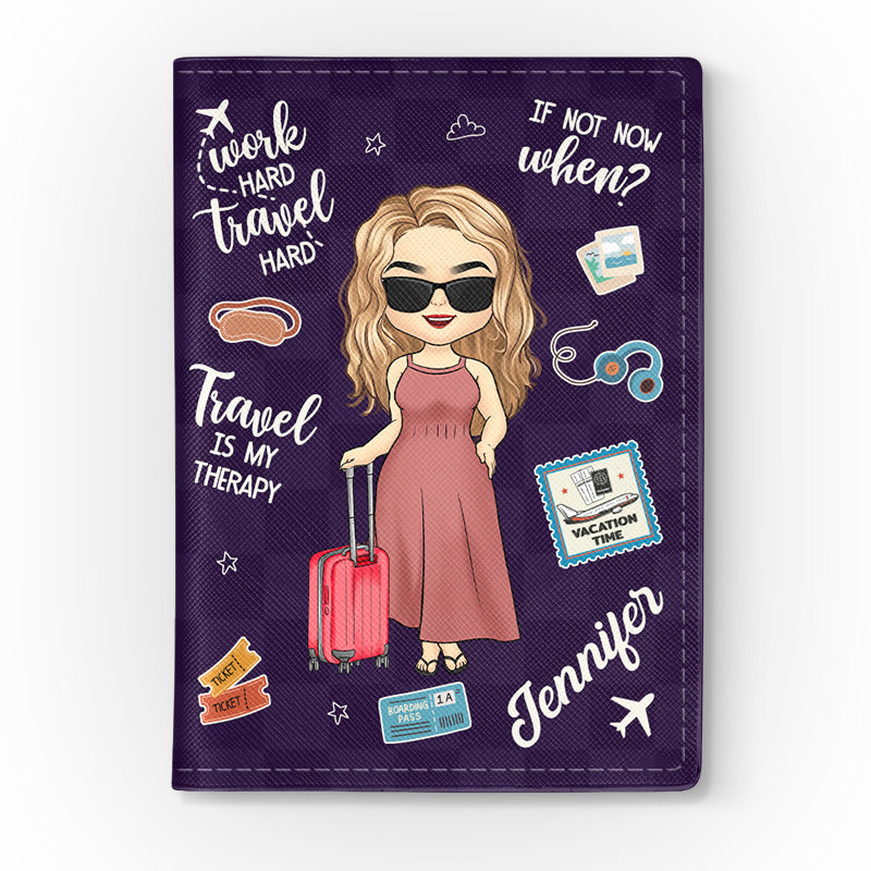 Voyager est ma thérapie ! Étui de passeport personnalisé, cadeau pour les amoureux du voyage.