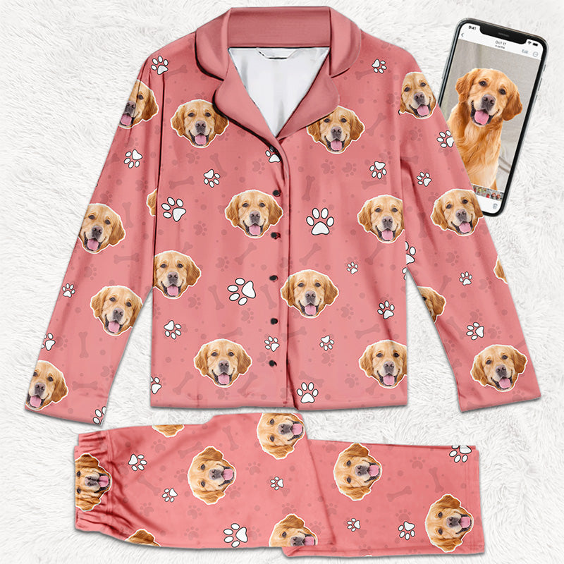 Pyjama personnalisé avec photo « L'amour est un mot à quatre pattes » - Pyjama personnalisé avec photo de visage pour chien et chat - Cadeau de Noël pour propriétaires et amoureux des animaux