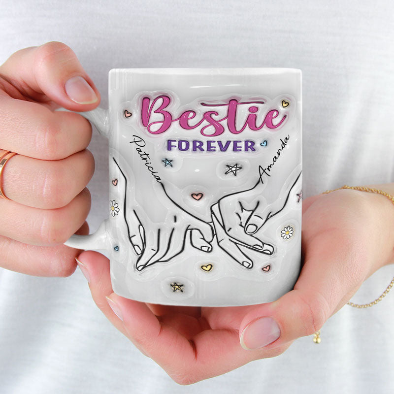 Mug personnalisé « Bestie Forever » avec effet gonflable 3D – Cadeau pour les meilleures amies, les meilleures amies, les sœurs et les collègues