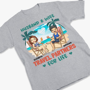 Mari et femme - Partenaires de voyage pour la vie - T-shirt, sweat à capuche et sweat-shirt unisexe personnalisé pour couple - Vacances d'été, cadeau pour mari et femme, anniversaire