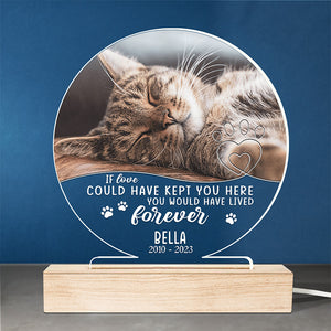 Photo personnalisée « Si l'amour avait pu vous garder ici » - Lampe LED 3D ronde personnalisée commémorative - Cadeau de condoléances pour les propriétaires et les amoureux des animaux