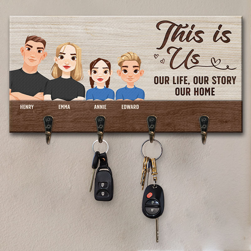 Notre vie, notre histoire et notre douce maison - Porte-clés personnalisé pour la famille, porte-clés - Cadeau pour les membres de la famille